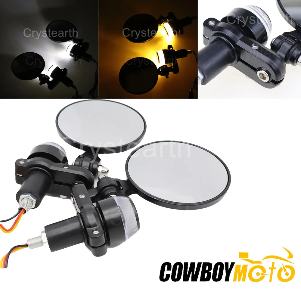 

7/8" 22mm Foldable Motorcycle Handle Bar End Rear View Side Mirrors w/Turn Signal For Honda Yamaha Harley Bobber Chopper Cruiser