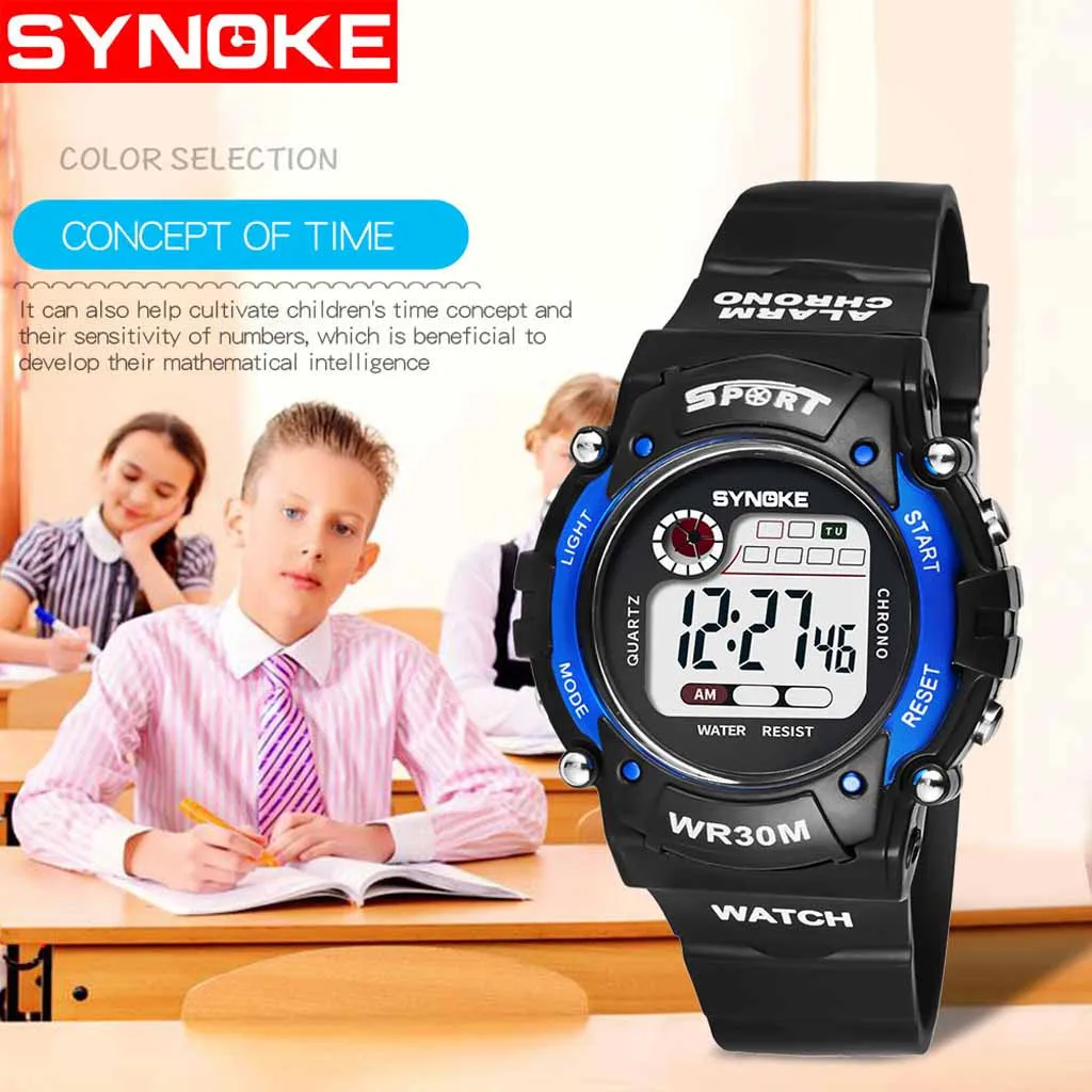 Модные водонепроницаемые детские часы для мальчиков, цифровой светодиодный кварцевый будильник, спортивные электронные кварцевые наручные часы A4