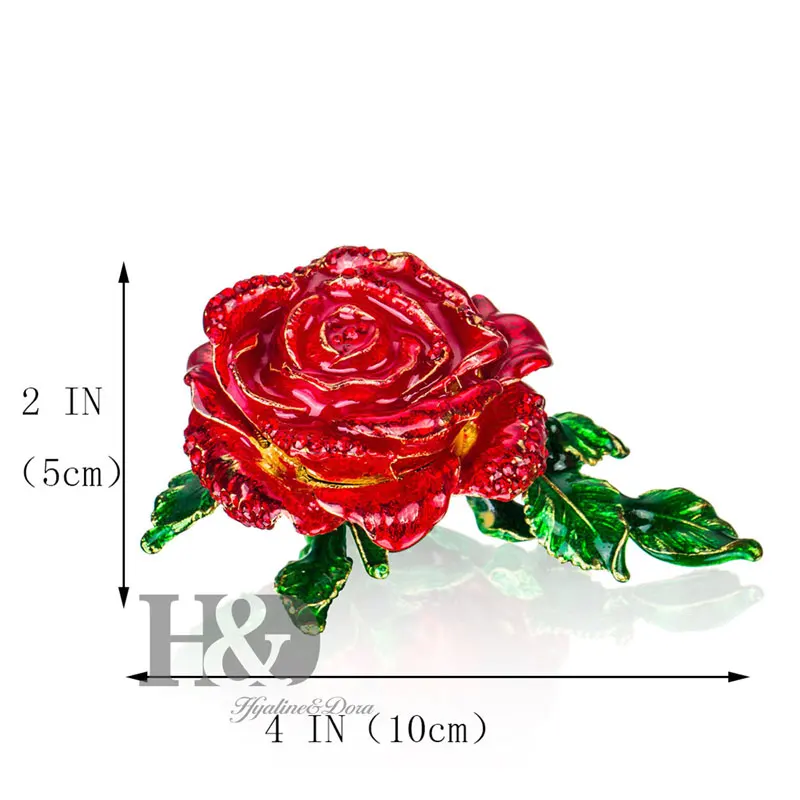 H& D, ручная роспись, красная роза, держатель для ювелирных изделий, коробка с элегантными кристаллами, декоративная фигурка розы, ювелирный держатель для роскошных рождественских подарков