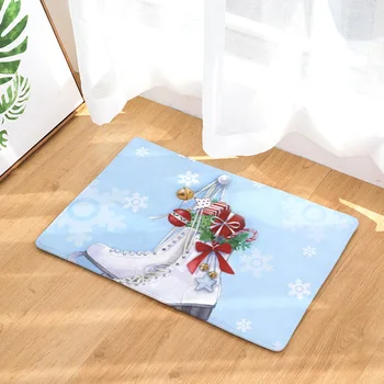 

CAMMITEVER Christmas Decoration Skating Shoes Snowman Gifts Box Sock Sled Kitchen Mat Soft Flannel Anti-skid Floor Mat Rug