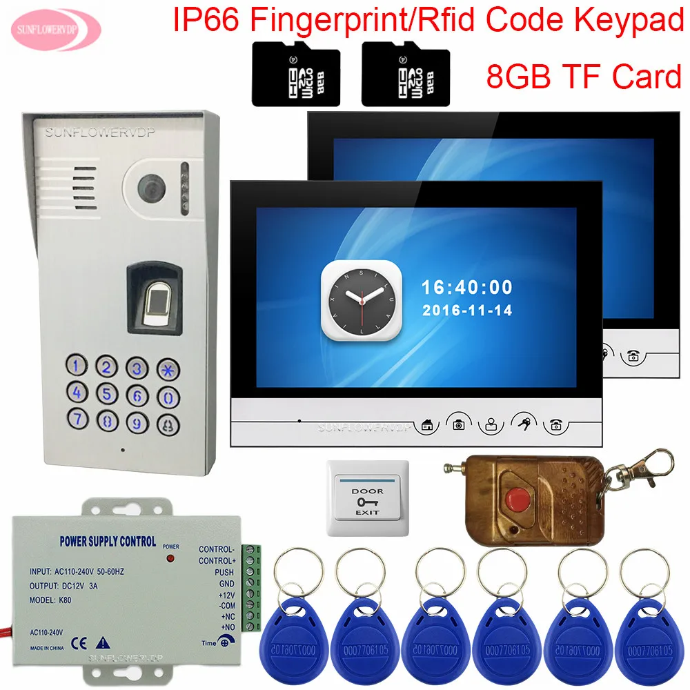 

IP66 Waterproof Video Phone With Two Screens 9" Video Intercom With Recording Fingerprint Rfid Keypad+8GB TF Card Door Intercom