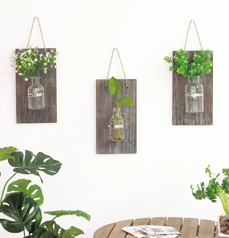 

Vintage Style JUMBO Wooden Board Glass Flower Pot Hangable 1 bottle Flower Vase Wooden Wall Rack Hydroponic Plants Pot Wall Deco