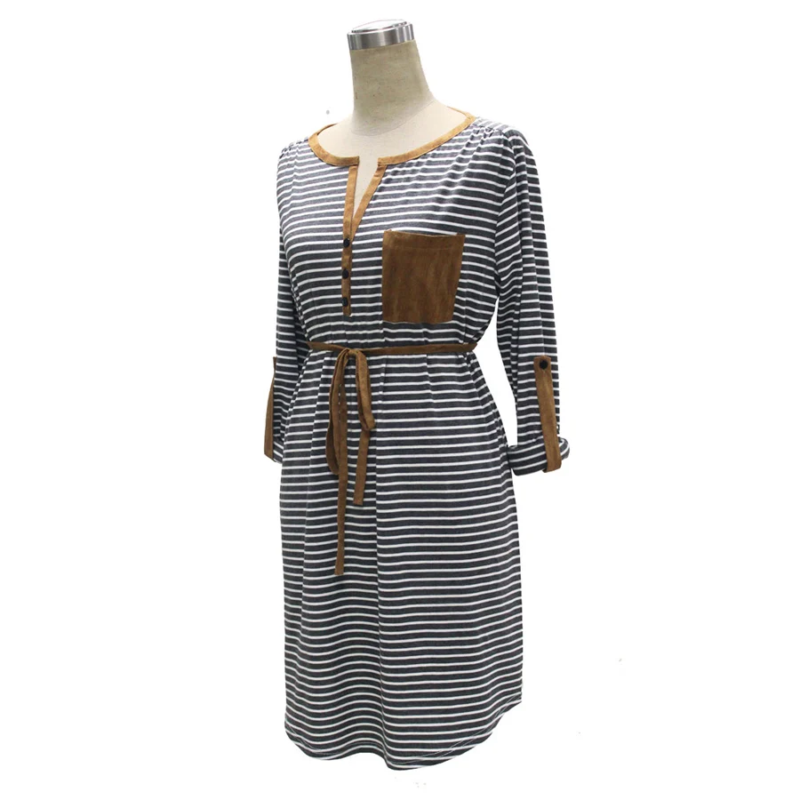 Gladiolus Striped Women Summer Dress Long Sleeve Button V-Neck Belt Tunic Irregular Fashion Midi Dress Robe Femme Ete 2018  (16)