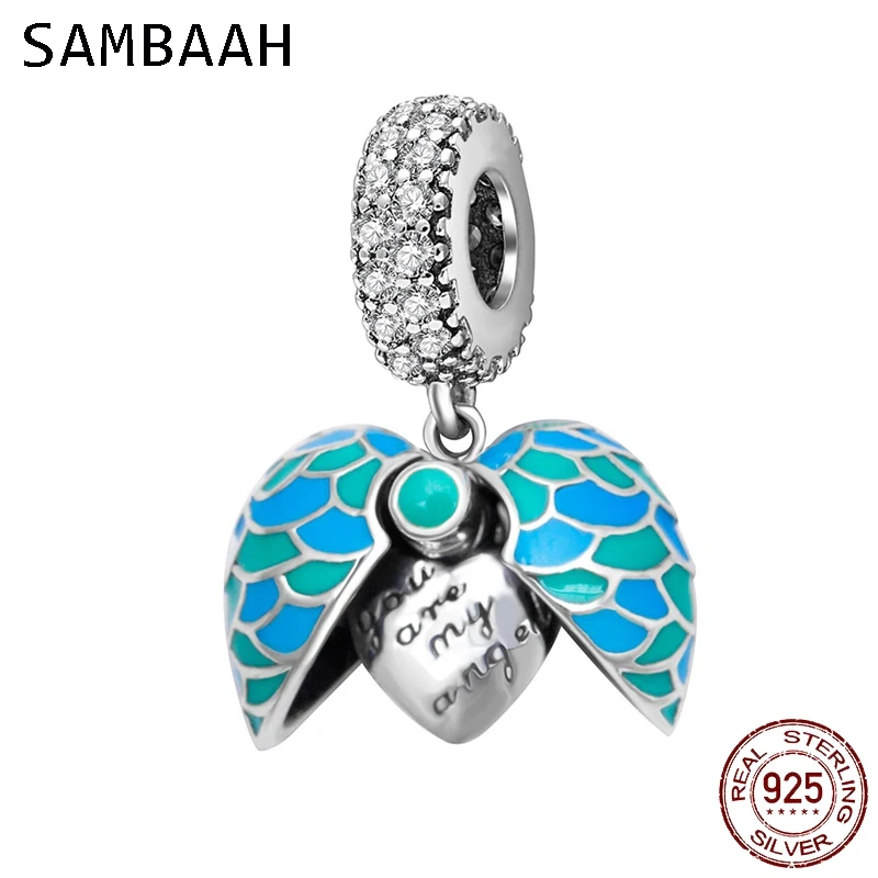 Подвеска Sambaah You are my Angel Heart из стерлингового серебра 925 пробы с синими эмалевыми
