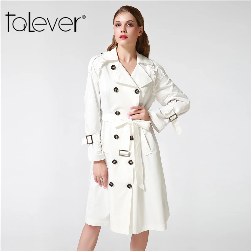 talever autumn winter trench coat for women adjustable waist slim