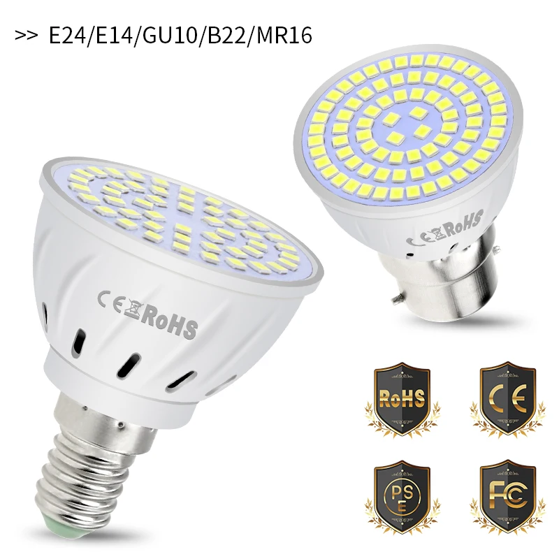 

4PCS E27 Led Lamp E14 Spot Light GU10 220V Led Corn Light Bulb MR16 Bombillas 2835 SMD 48 60 80leds Spotlight Bulb For Home B22