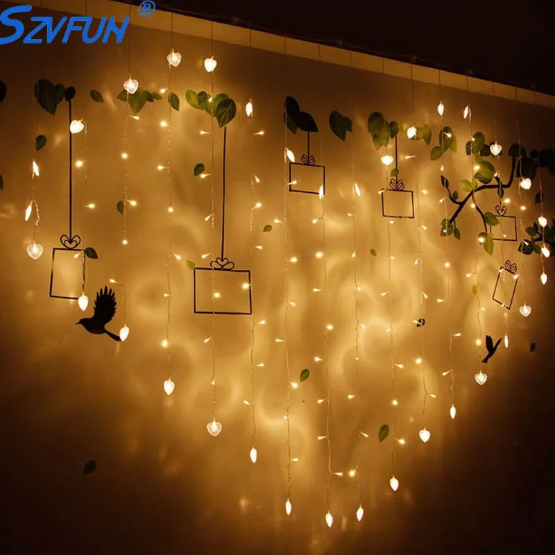 Szvfun 2x1 5 м сердце любовь форма светодиодные гирлянды Flasher Фея 128 занавески для