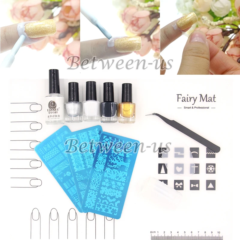 

PRO Nail Art Soft Silicone Mat Work Space Protector Pad Nail Stamper Scraper Stamping Plates Peel Off Liquid Tape Polish Set
