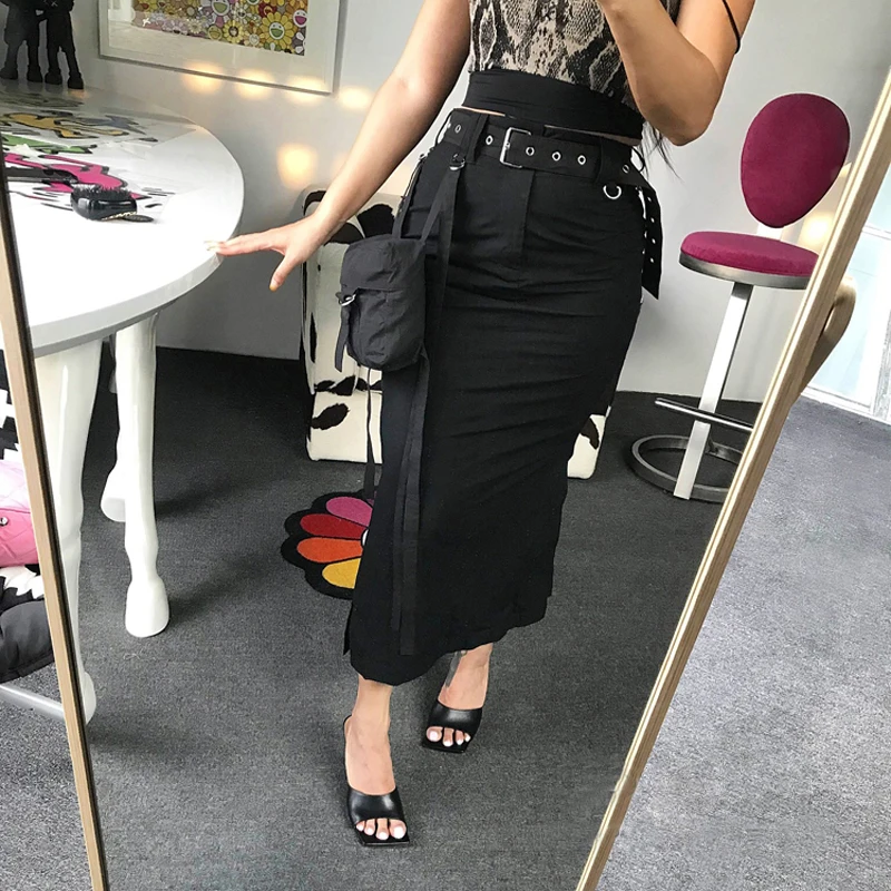 

2 Color Recommended Cool Side Pockets Decorative Tooling Sensed Hip Belt High Waist Half Length Skirt