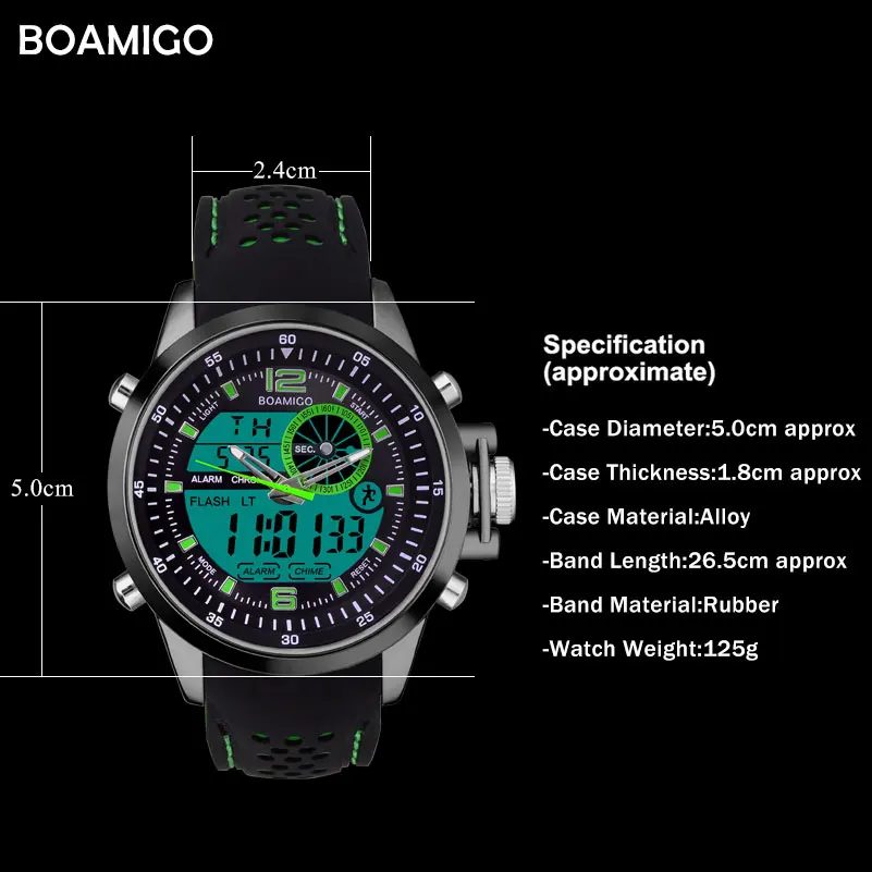Мужские спортивные часы бренд BOAMIGO военные цифровые часы Аналоговый светодиодный кварцевые часы 30 м водонепроницаемые часы Relogio Masculino