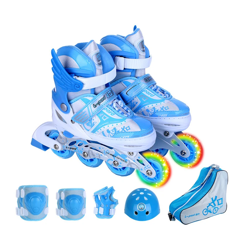 9 в 1 Детская роликовая обувь для катания на коньках шлем защита колена Регулируемый моющийся жесткий колеса для подростков 4 цвета