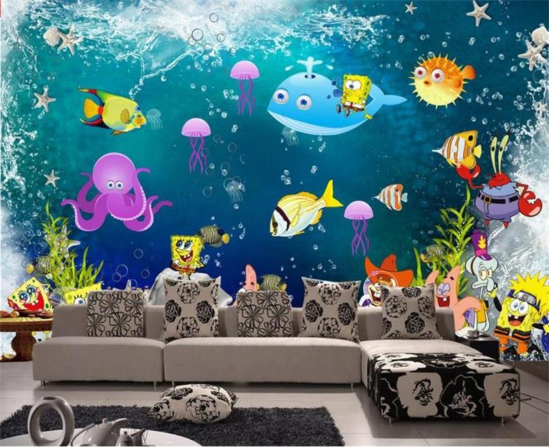 3d ルーム壁紙カスタム不織布壁画海底世界の漫画スポンジボブ絵画写真の壁紙壁 3d Wallpaper For Walls 3d Photo Wallpaper3d Room Wallpaper Aliexpress