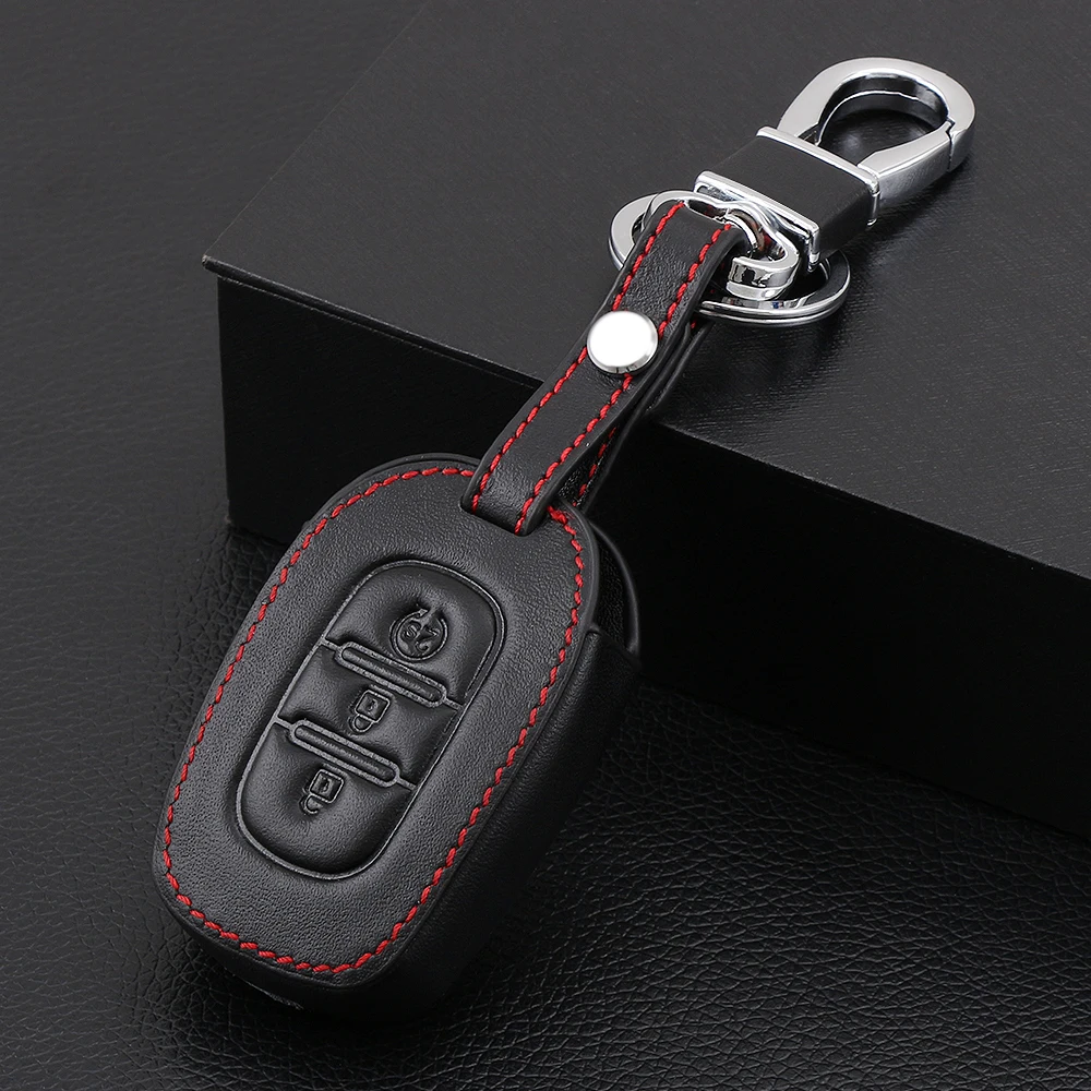 key case cover remote control case cover 3 Button Leather Remote Key Fob Case Cover For Renault Duster Sandero Logan Clio Captur Laguna Scenic
