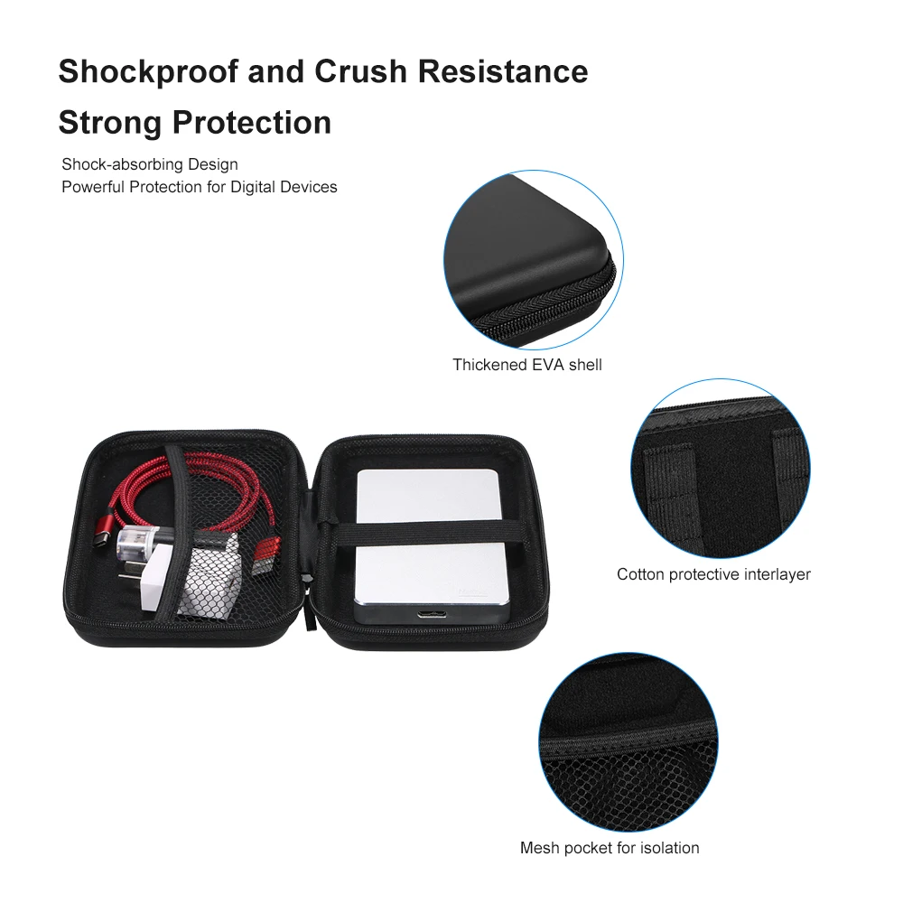 EVA Shockproof 3.5 inch Hard Drive Carrying Case Pouch Bag 3.5" Organizer Portable External HDD Power Bank Cable Accessories