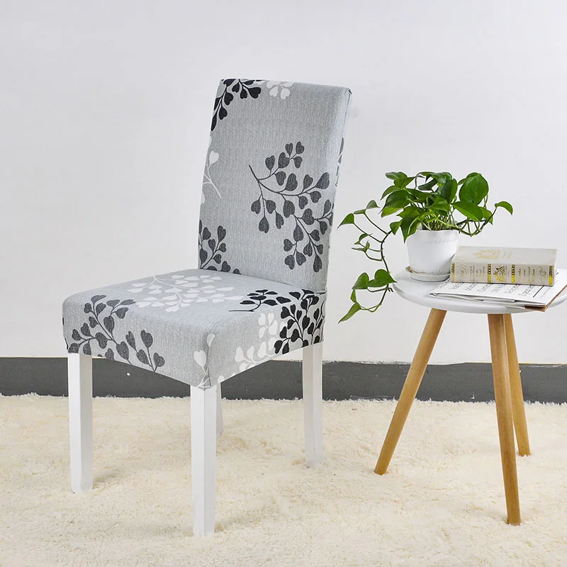 Flower Plant Chair Cover Spandex for Dining Room Stretch Chair Slipcover for Party Banquet Wedding Restaurant 1PC Washable - Цвет: Silver