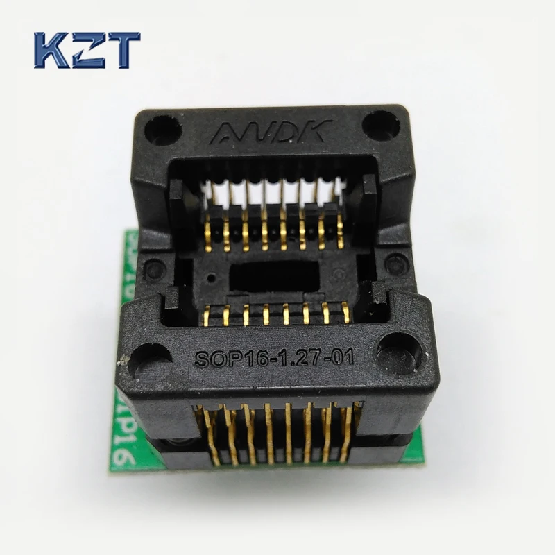 

SOP16 SOIC16 SO16 to DIP16 Programming Socket Pin Pitch 1.27mm IC Body Width 3.9mm 150mil OTS-16-1.27-03 Test Socket Adapter