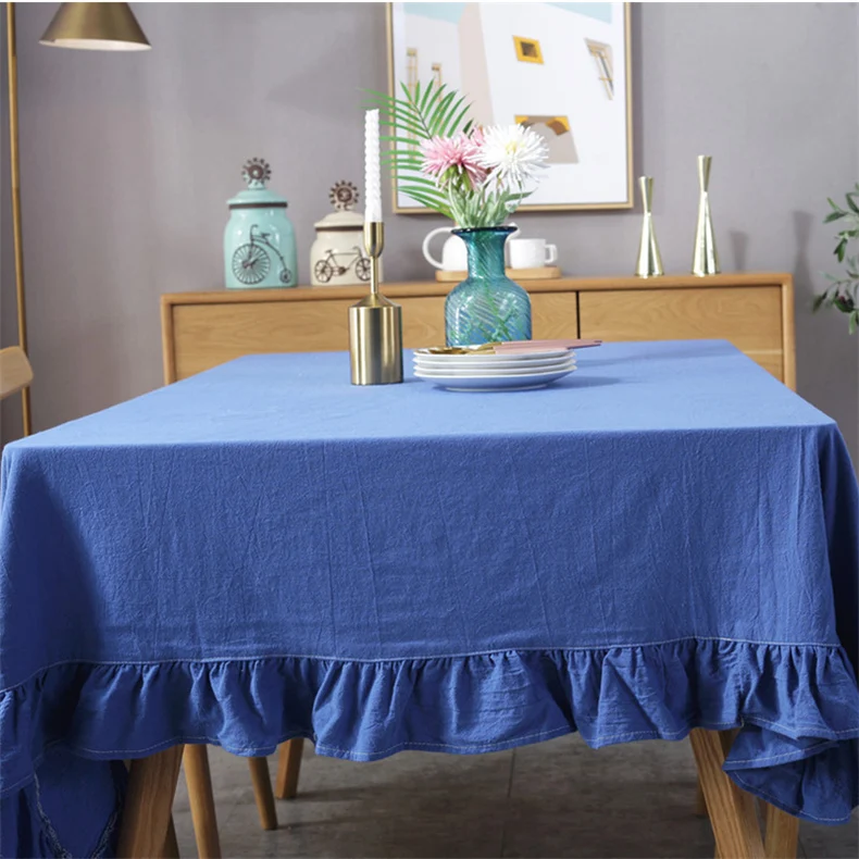 Простая Современная серая синяя хлопковая скатерть с воланами украшение на стол для дома чехол для пылезащитного ужина чайный конец скатерти 1 шт