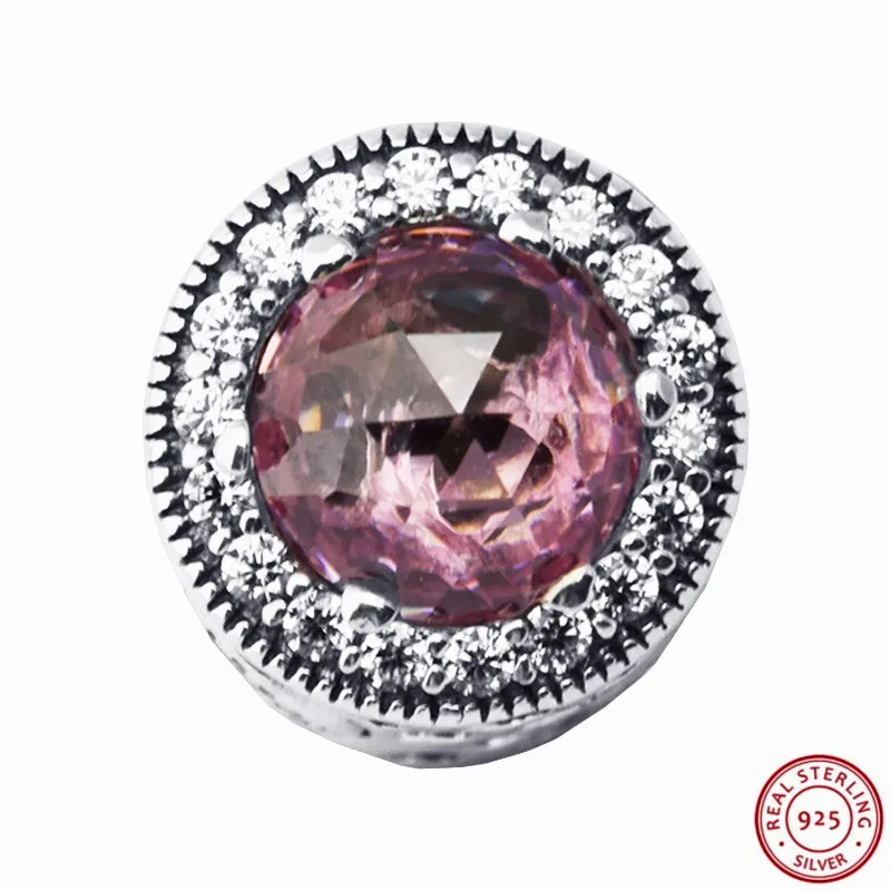 

Real 925 Sterling Silver ESSENCE Pink & Clear CZ APPRECIATION Charm Beads DIY Fit PANDORA Charms for Women Jewelry Making FE053