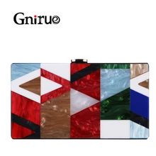 Gnirue, женские сумки-мессенджеры, брендовые, модные, Роскошные, акриловые, геометрическая решетка, пэчворк, сумочка, для вечеринки, выпускного, клатч, Женская вечерняя сумка