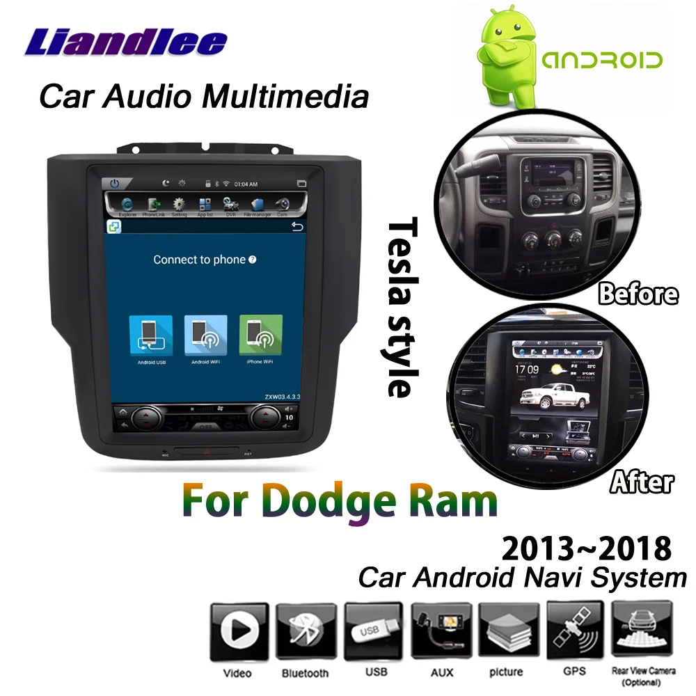 Top Liandlee Android For Dodge Ram 2013~2018 Stereo Tesla style Carplay Mirror link BT USB Wifi Map GPS Navi Navigation Multimedia 9