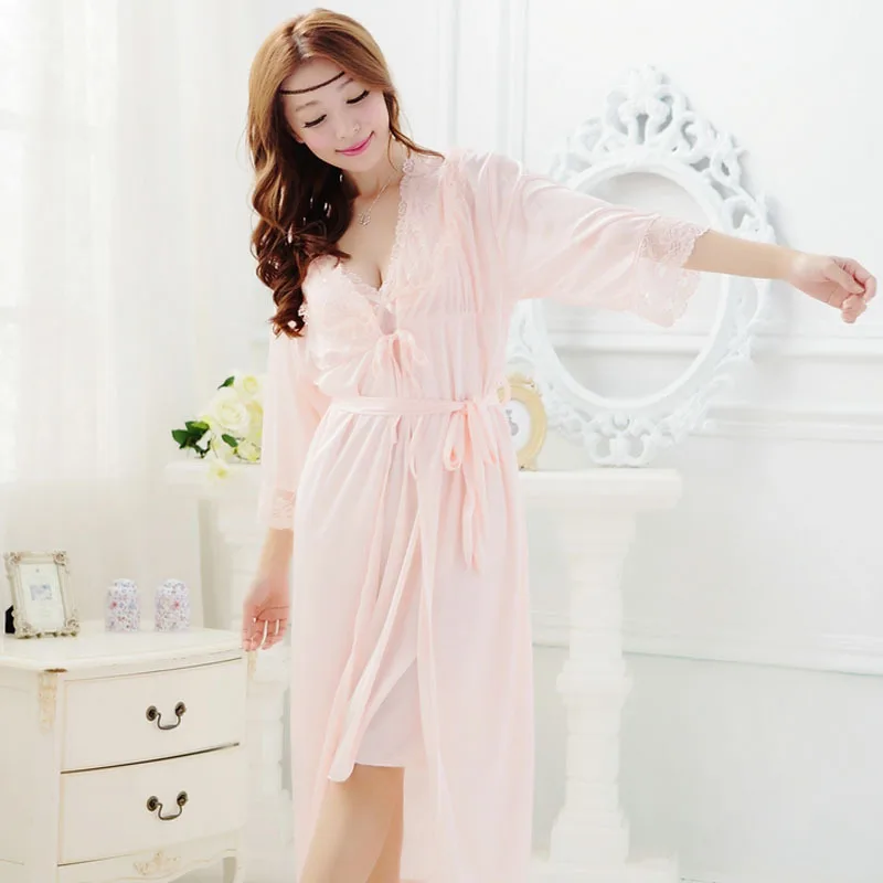 Free shipping women lace Large size long nightdress pajamas plus size