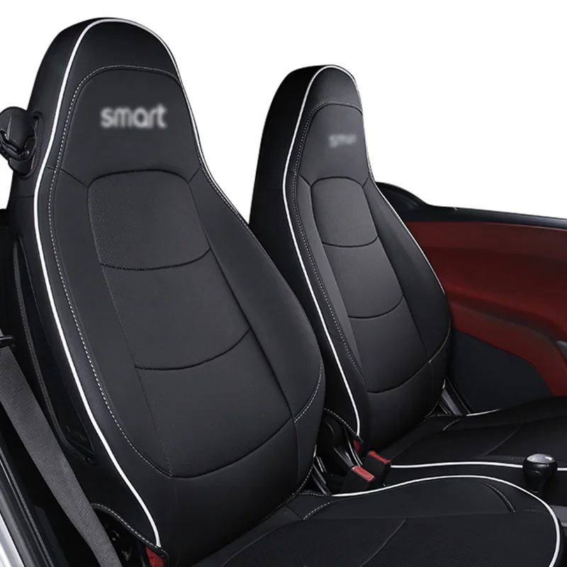 Всесезонная дышащая не Двигающаяся подушка для сиденья, автомобильный стиль для smart 451 fortwo, чехол для сиденья, кожаный чехол для Brabus - Название цвета: black white-smart