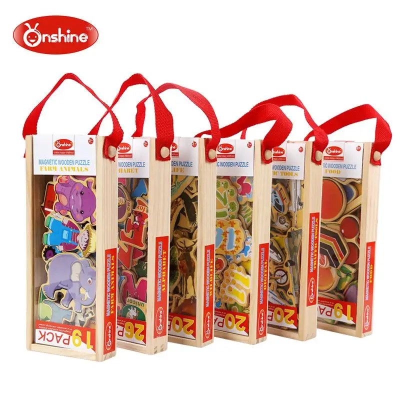 

Onshine Brand children wooden magnetic puzzles/ Kids big size magnetic wood sticker with individual packing, free shipping