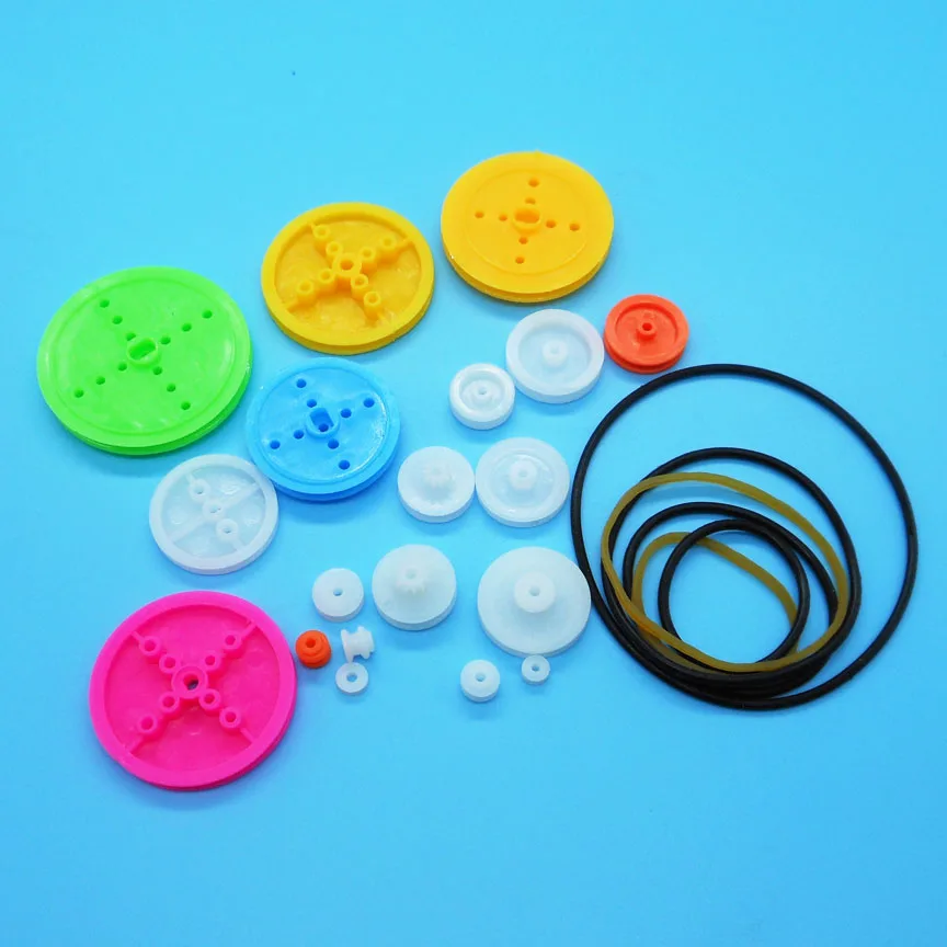

Mixed19 Kinds of Belt Wheel and 6 Kinds of Belt Model Unmanned Robot Toy Parts Technology DIY Pulley Accessory MIX25