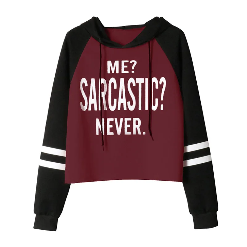 

2019 Spring Fashion Women's New Letter Printing Pullover Sweatshirts Female Loose Contrast Color Long Sleeve Short Hoodies W115