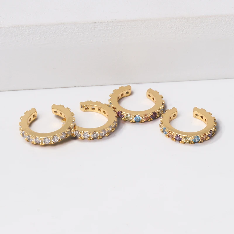 

925 sterling silver cz line earring cuff 2 colors stack micro pave cz circle no pierced 14mm fashion classic earrings