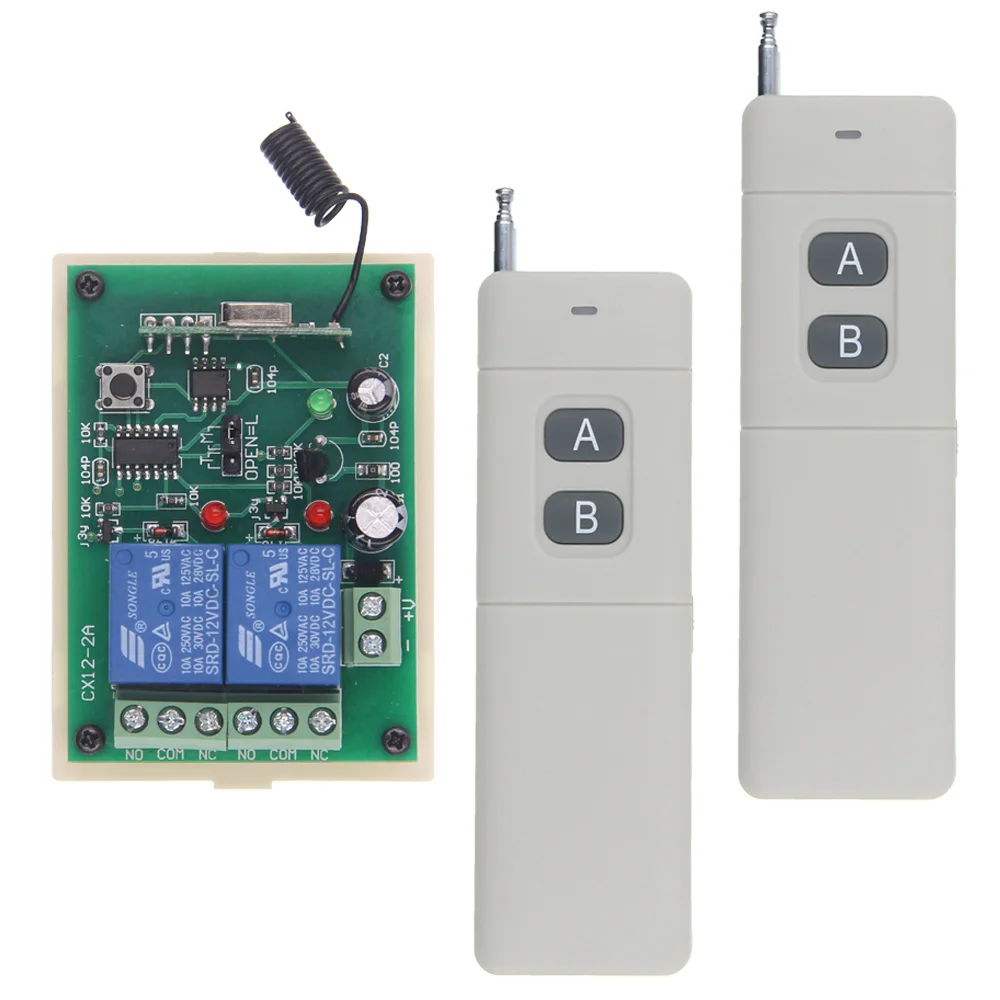 

3000M Wide Range DC 12V 24V 2 CH 2CH RF Wireless Remote Control Switch System,315/433 MHz,Transmitter + Receiver