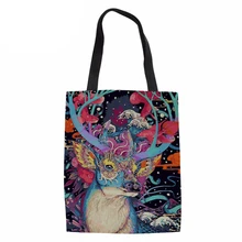 Женская сумка-тоут с оленем, рукоделие принт, женская сумка для покупок, повседневные сумки для девочек, складная Повседневная пляжная сумка, большие сумки