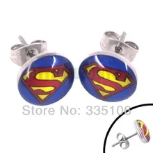 Эмаль Супермен пирсинг для ушей, тела Нержавеющая сталь голубой цвета «драгоценного камня Мода серьги-гвоздики SJE370029