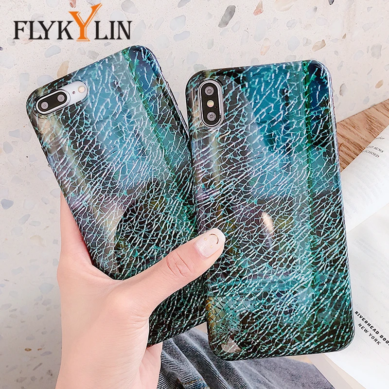 FLYKYLIN Art Marble Crack Case For iphone XR Cases 6 S 6S 7 Plus 8 X XS Max Back Cover Glossy IMD Silicon Phone Coque |