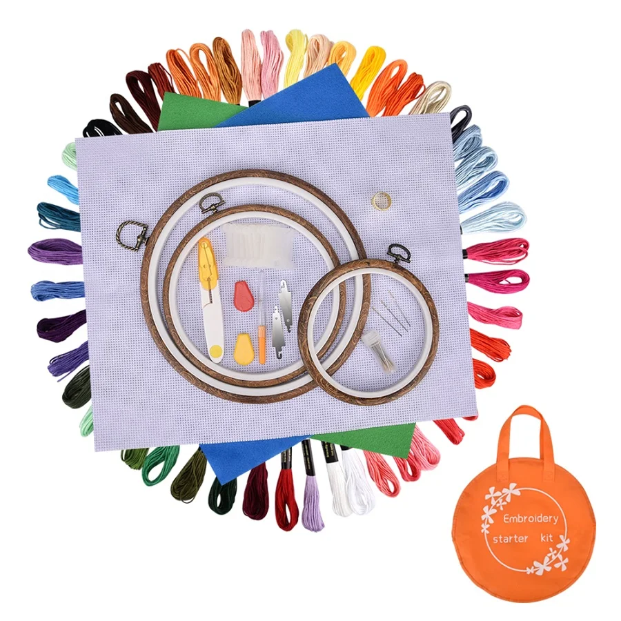 

Embroidery Stitching Punch Needle Tool Sets DIY Embroidery Cross Stitch Frame Hoops Needle Thread Set with 3pcs Embroidery Hoop