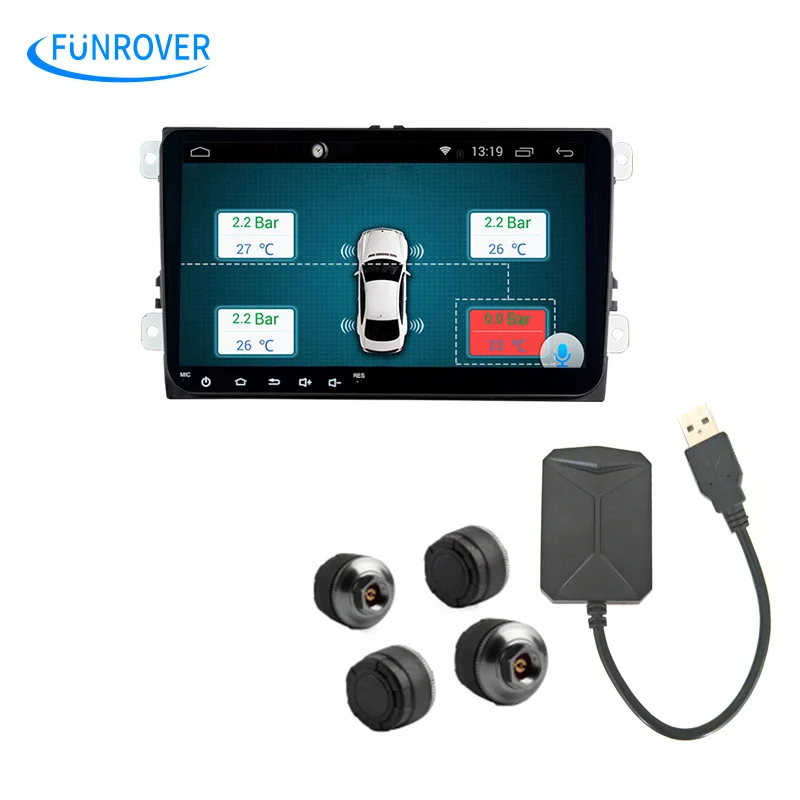 Car TPMS Android Tire Pressure Monitoring System with 4 Internal Sensors for OS DVD Player Tyre Auto Security Alarm Systems USB tp630 tpms car smart bluetooth tpms tire pressure psi bar temperature alarm system for android for ios 4 sensors