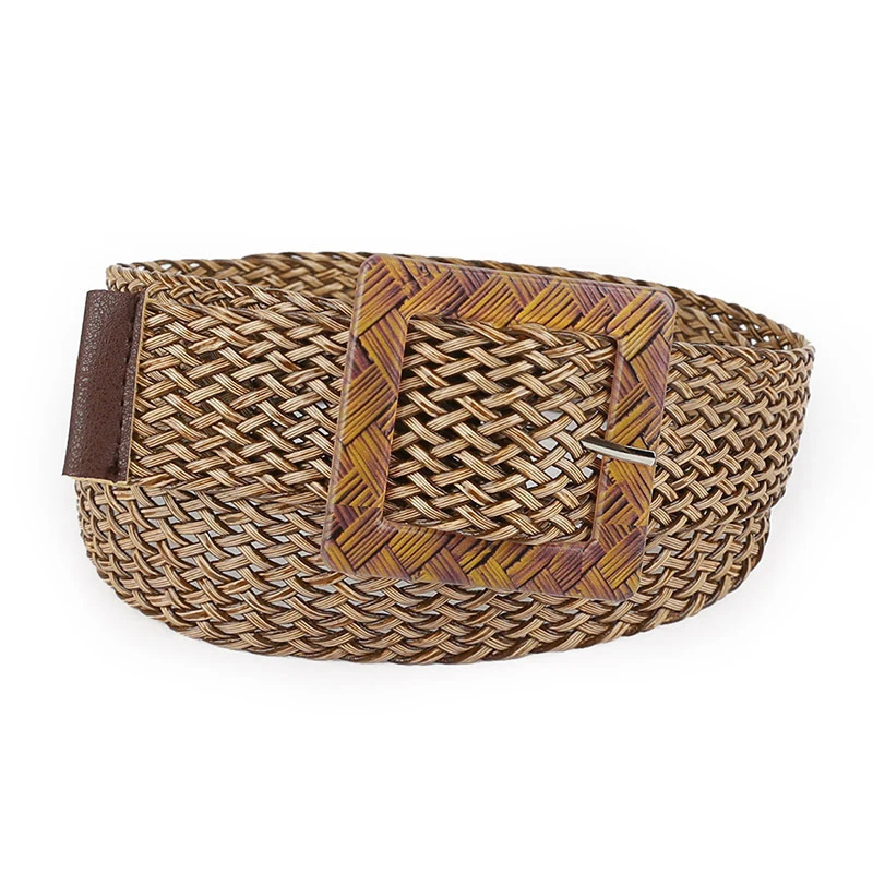 

Hollow Straw Shape Hand Woven Women Belt Decoration Fashion Vintage Round Buckle Dress Accessories Waistband Belts