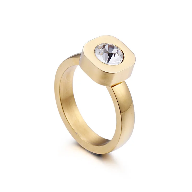 Новые цветные кольца с камнем для женщин, размер 6-9, нержавеющая сталь, золото/серебро, кольца на палец для девушек, обручальные кольца, подарок - Цвет основного камня: White (Gold)
