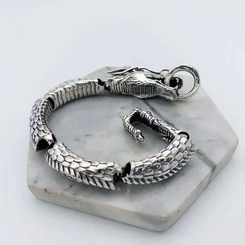 SOQMO роскошный браслет из чистого 925 пробы серебра с драконом, мужские винтажные браслеты в стиле панк-рок, байкер, мужские браслеты, мужские серебряные 925 ювелирные изделия