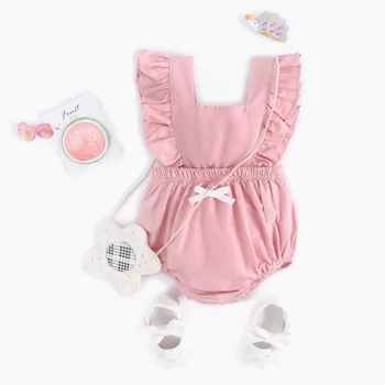 

Sweet Infant Toddler Bow Rompers Cute Pink Color Rompers Fly Sleeve New Fashion Sweet Baby Girls 2019 Summer Rompers