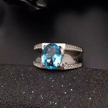 Moda topacio azul anillo para hombre esterlina del sólido 925 de plata del hombre anillo 100 natural 8*10mm topacio hombre clásica joyería de plata para hombre
