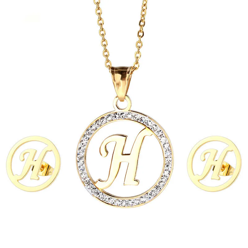 

Jewelry Sets Letter H Necklace Gold Color Initial Pendant Link Chain Alphabet Earrings Sets For Women Girls Best Christmas Gift