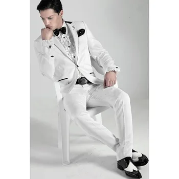 

2017 Custom slim fit high quality peak Lapel mens suits costume homme White Slim Fit Groom men suit Tuxedos ( jacket+Pants+tie)