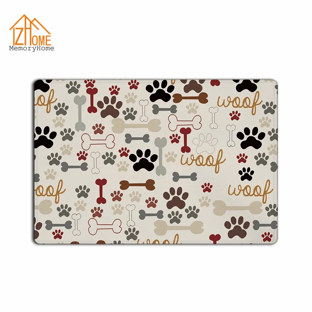 

Memory Home Custom Dog Paws and Bones Pattern Machine Washable Fabric Non-slip Indoor Rug Funny Doormat Floor Mat