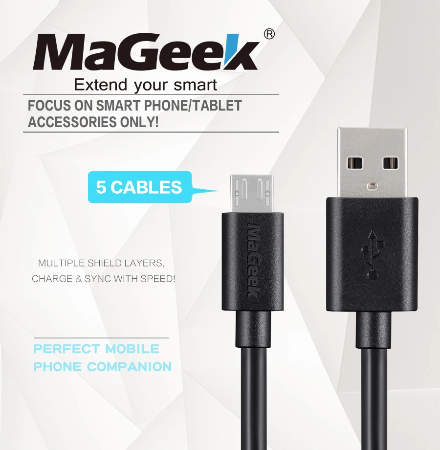 [5 штук] MaGeek Micro USB кабель 0,3 m/0,9 m x 3/1,8 m Быстрая Зарядка Кабели для мобильных телефонов samsung LG huawei Android