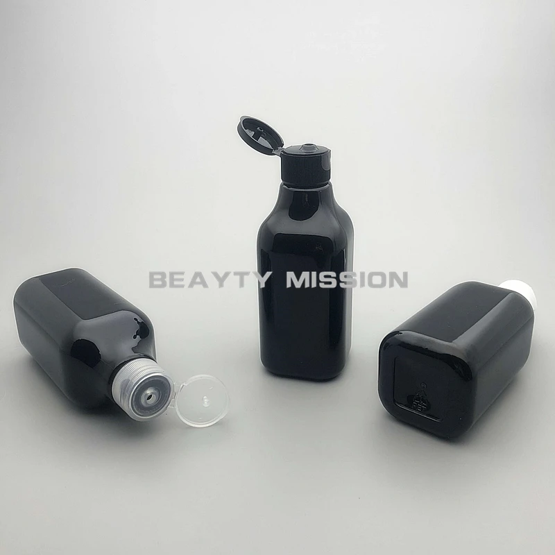 

200ML 24PCS Empty Black Plastic Flip Screw Cap Bottle,Shampoo Square Cosmetic Essential Oil Bottle, Empty Cosmetic Container