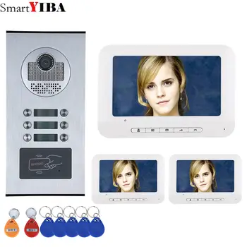 

SmartYIBA 3 Apartment/Family Video Door Phone Intercom System RFID IR-CUT HD 1000TVL Camera Doorbell Camera with 6 button