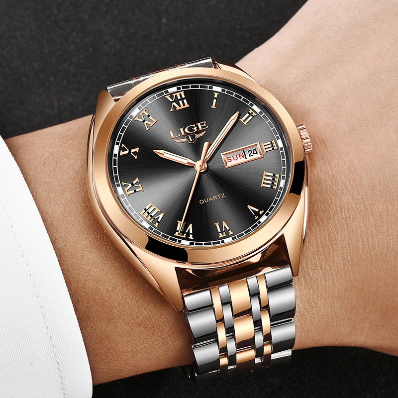 Новинка года. Мужские часы LIGE от ведущего бренда. Модные мужские часы с хронографом из нержавеющей стали. Водонепроницаемые деловые мужские наручные часы. Мужские часы
