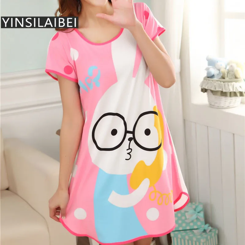 Новое поступление, летняя Милая Пижама с коротким рукавом, ночная рубашка из молочного шелка, женская ночная рубашка, домашняя одежда, халат, кимоно, ночная рубашка SR005#10P28 - Цвет: rabbit2