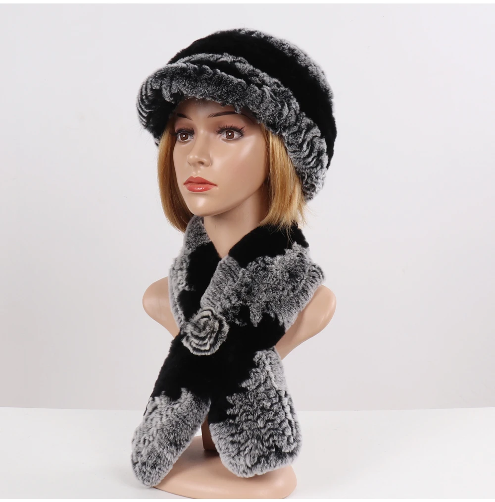 Новинка 2019 года; модная женская меховая шапка; Зимний натуральный настоящий мех кролика; шапка; шарф; люкс качества; женская шапка из 100%